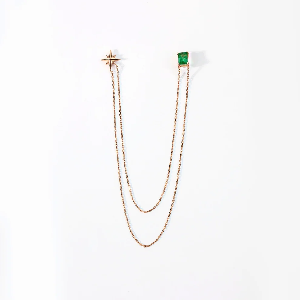 The Anoukis - 14k Gold Emerald Stick Pin With North Star