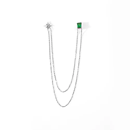 The Anoukis - 14k Gold Emerald Stick Pin With North Star