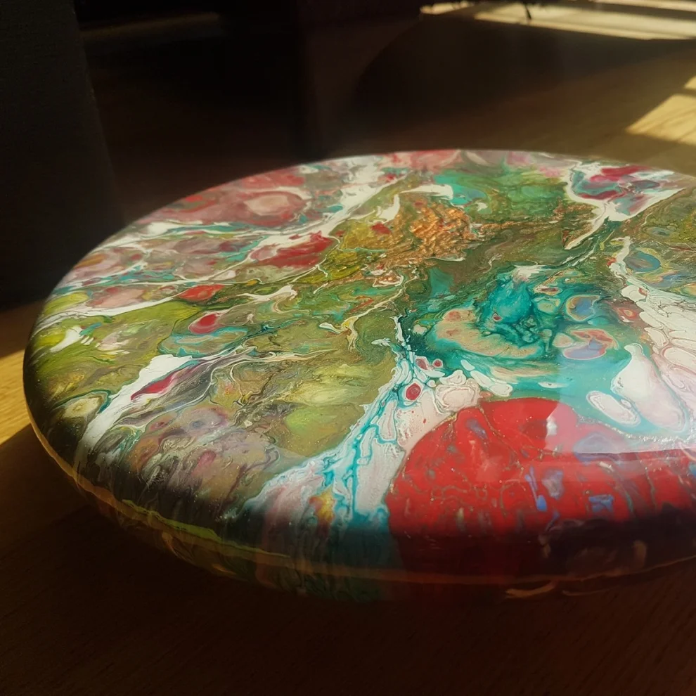 Ebru Sayer Art & Design - Universo - Acrylic And Epoxy Painting Wooden Object /  Plate