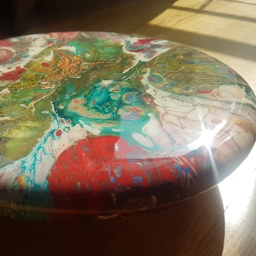 Ebru Sayer Art & Design - Universo - Acrylic And Epoxy Painting Wooden Object /  Plate