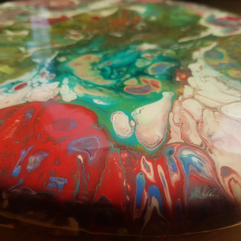 Ebru Sayer Art & Design - Universo - Acrylic And Epoxy Painting Wooden Object /  Plate