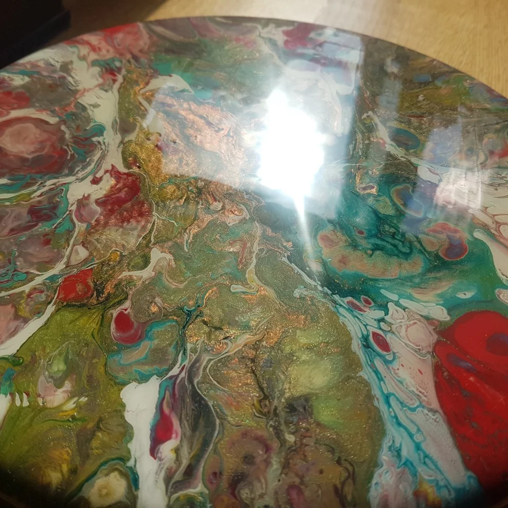 Ebru Sayer Art & Design - Universo - Acrylic And Epoxy Painting Wooden Object /  Plate