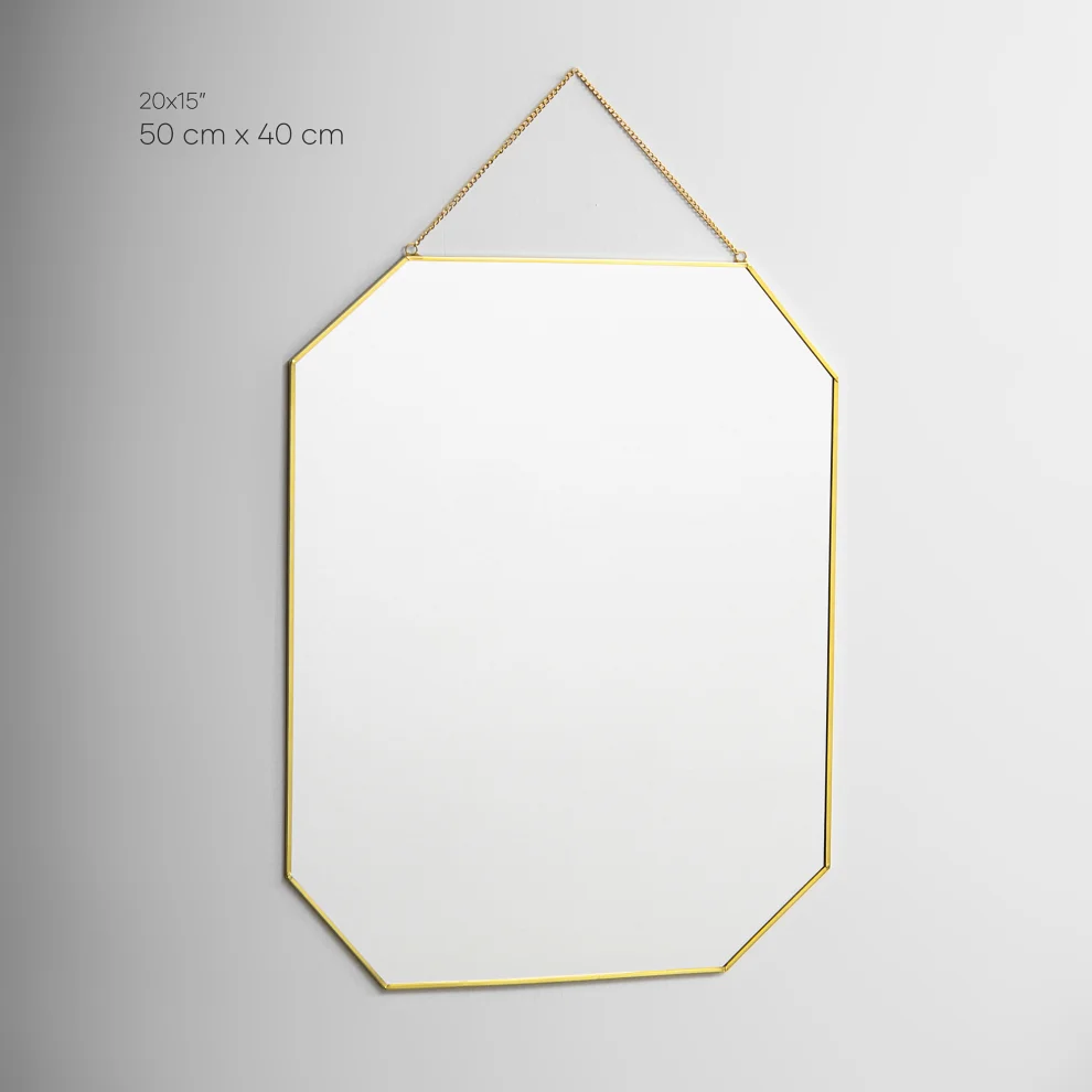 El Crea Designs - Sekizgen Geometrik Pirinç Çerçeveli Duvar Askılı Kristal Ayna