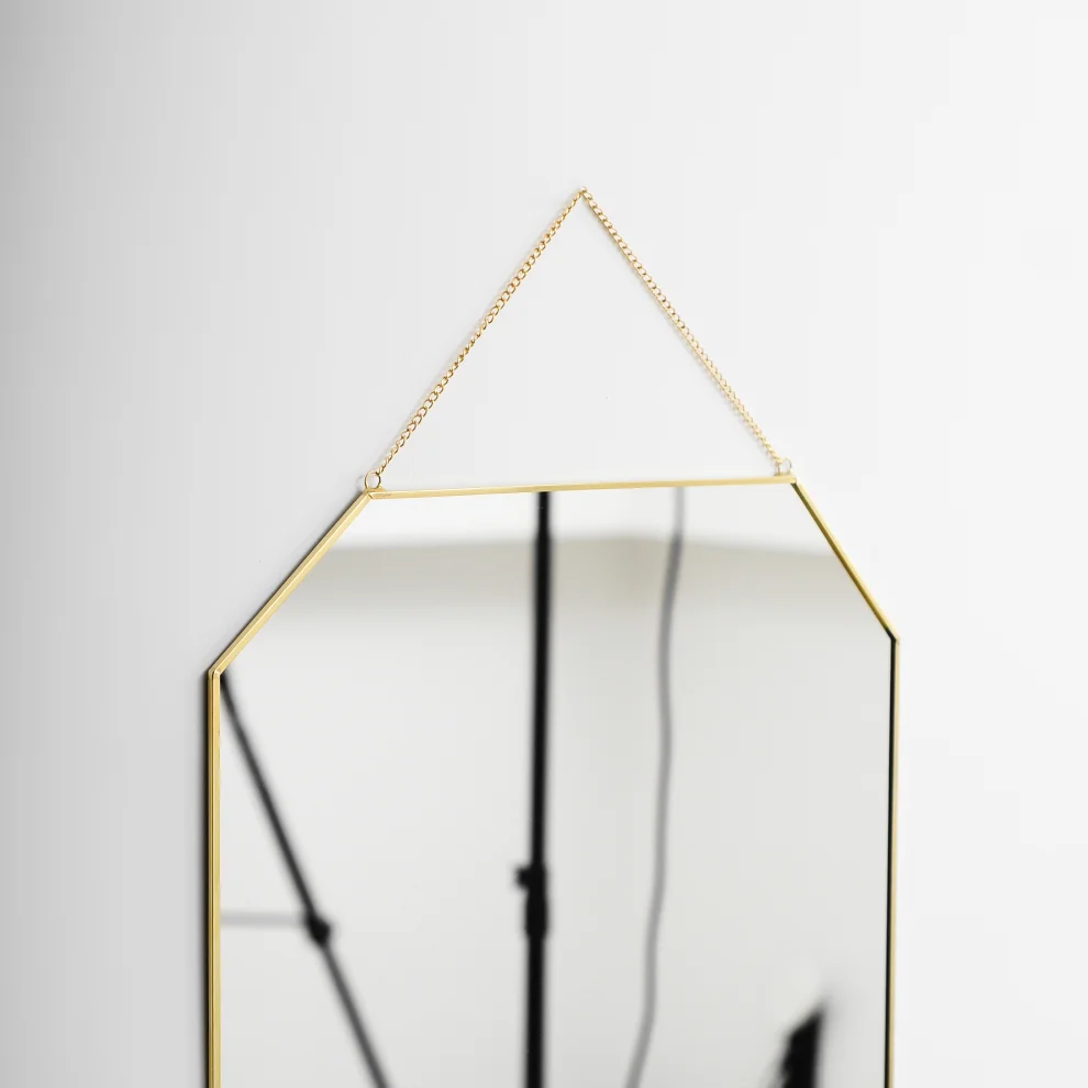 El Crea Designs - Sekizgen Geometrik Pirinç Çerçeveli Duvar Askılı Kristal Ayna