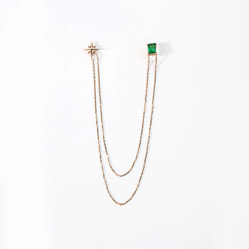 The Anoukis - Emerald Stick Pin With North Star 14 Ayar Yaka İğnesi