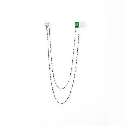 The Anoukis - Emerald Stick Pin With North Star 14 Ayar Yaka İğnesi