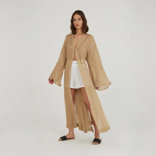 Dor Raw Luxury - Deep Water Linen Kimono Dress