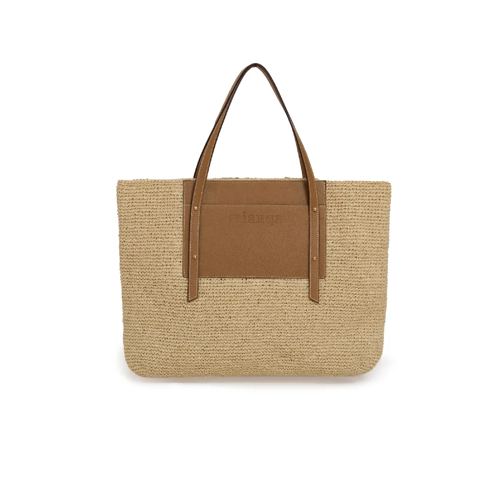 Mianqa - Vegan Bio-leather & Handwoven Raffia Tote Bag Tan