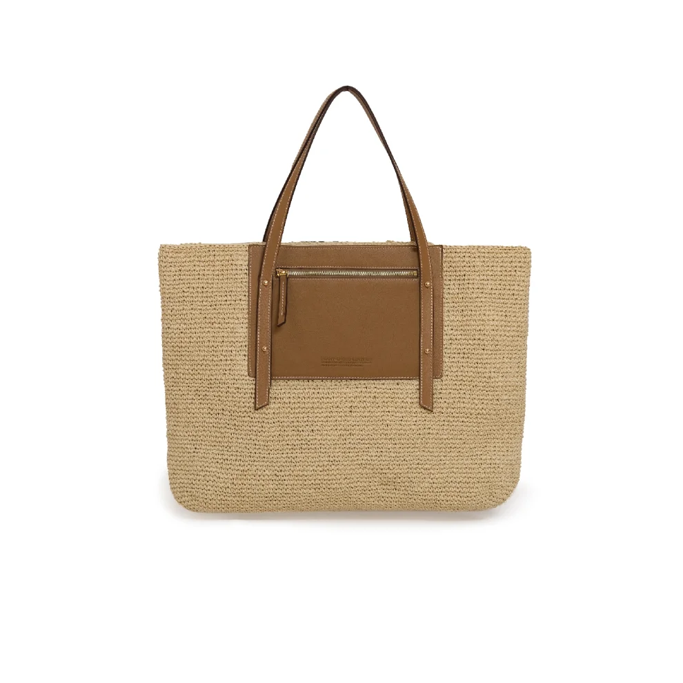 Mianqa - Vegan Bio-leather & Handwoven Raffia Tote Bag Tan