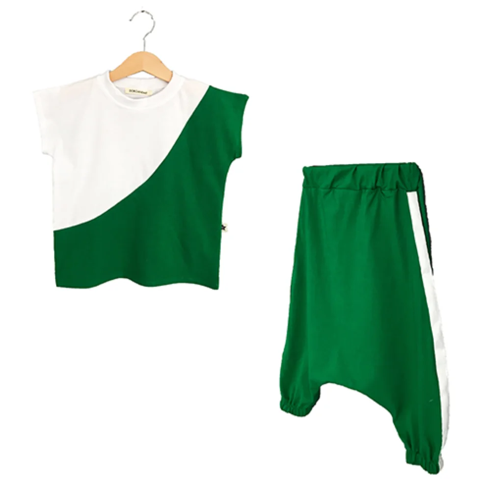 DOROANDME - Diagonal T-shirt Side Strips Harem Pant Set