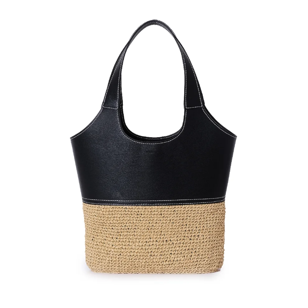 Mianqa - Vegan Bio-leather & Handwoven Raffia Shoulder Bag