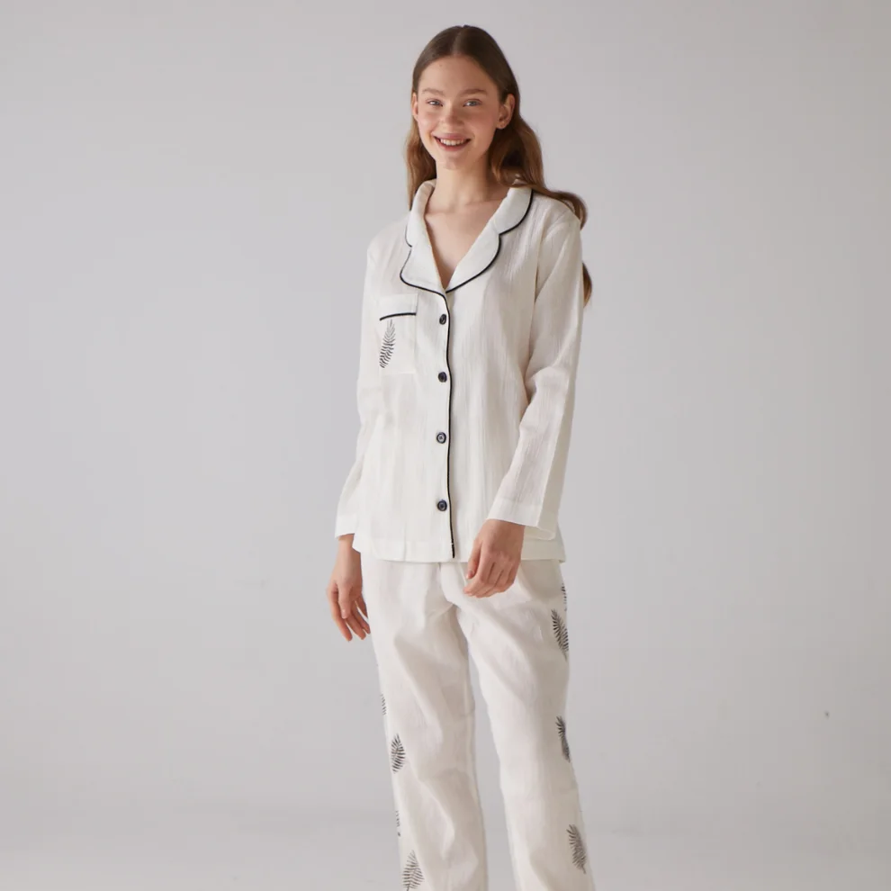 Handarte Los Angeles - Yaprak Desen Uzun Pijama Takımı - Il