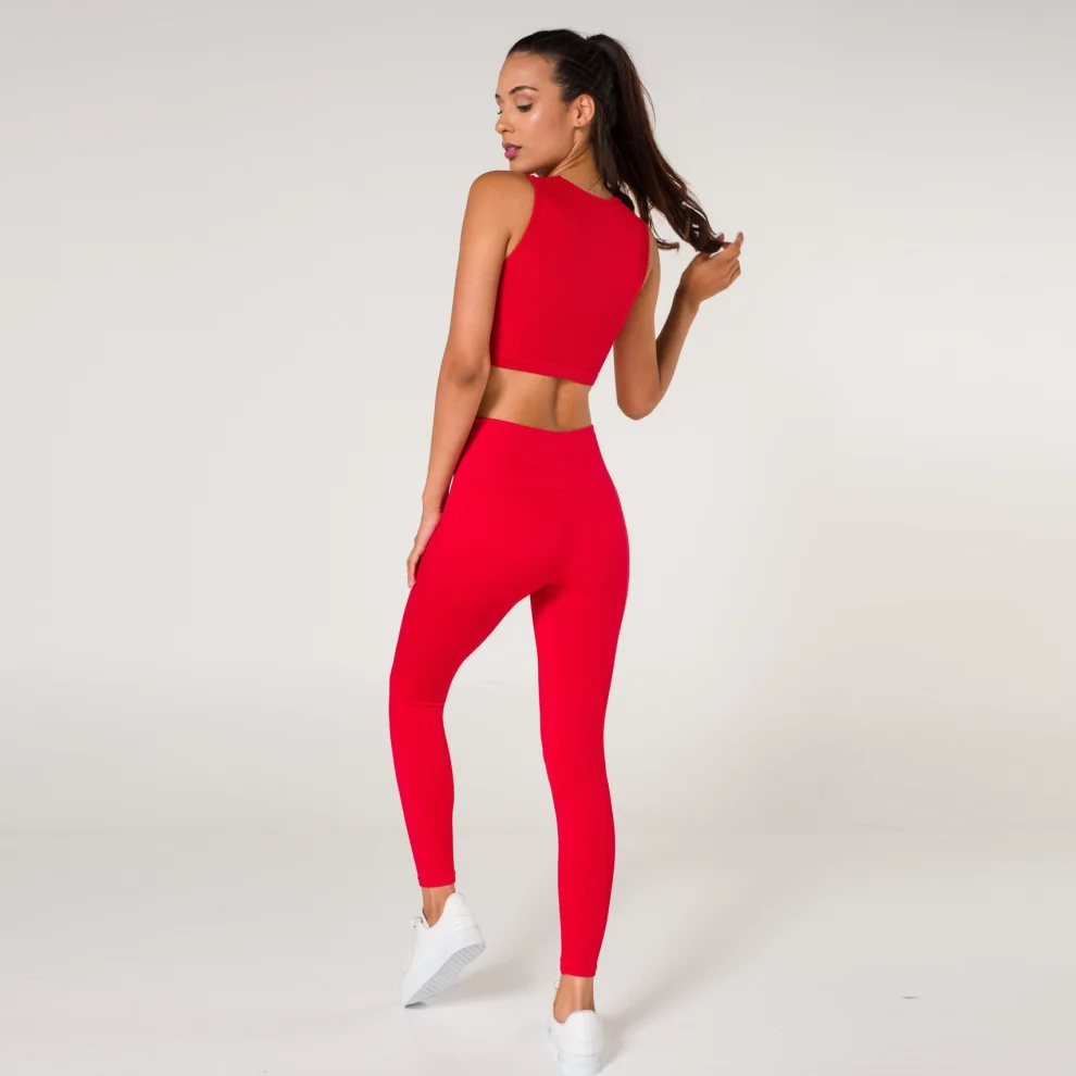 Pour Pur - Ribbed Firming Leggings Red XS-S