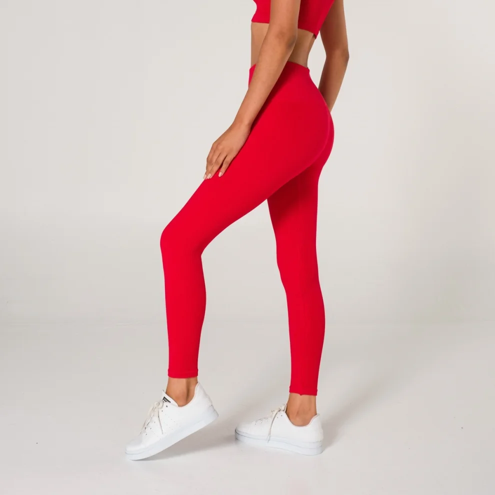 Pour Pur - Ribbed Firming Leggings Red XS-S