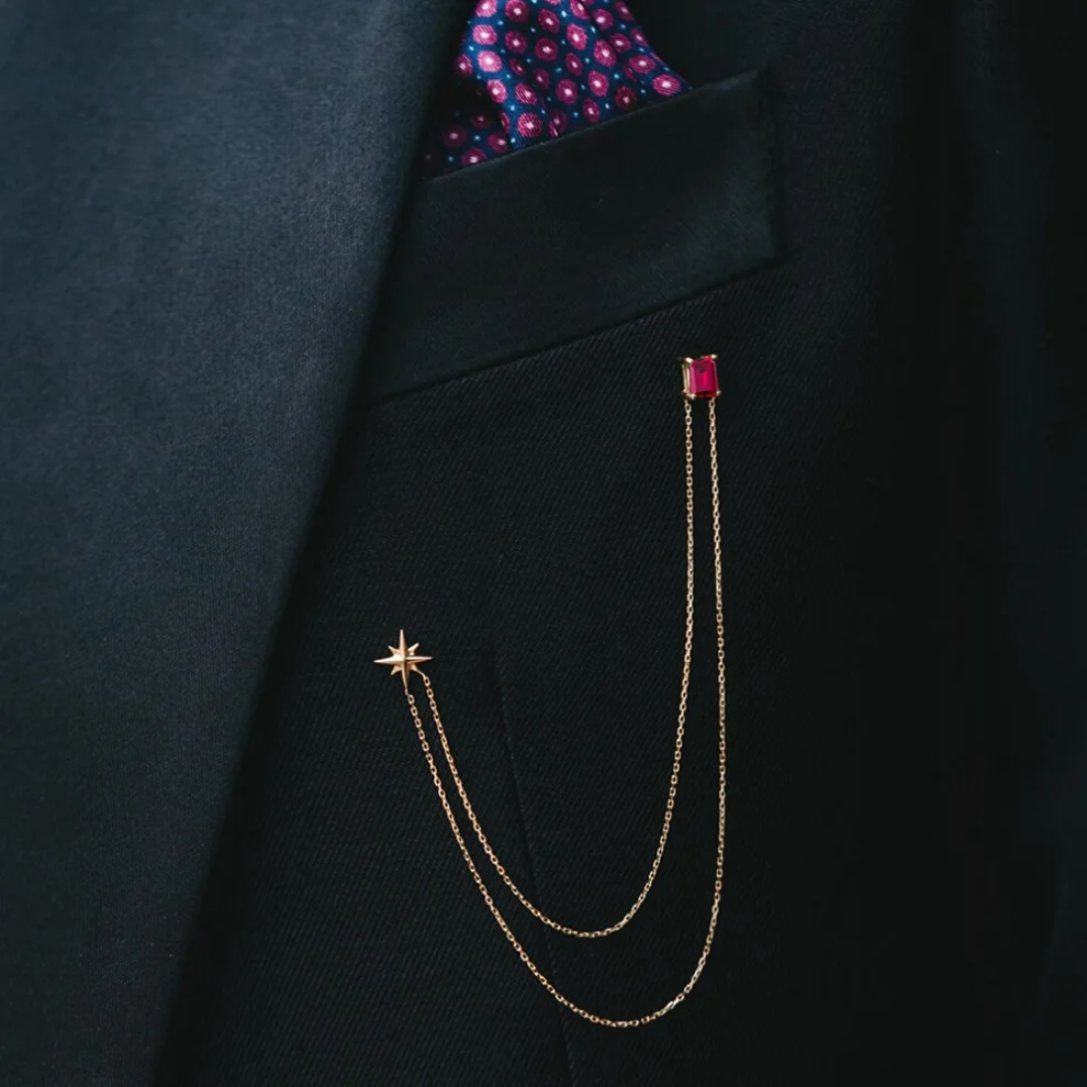 The Anoukis - 14k Gold Ruby Stick Pin With North Star