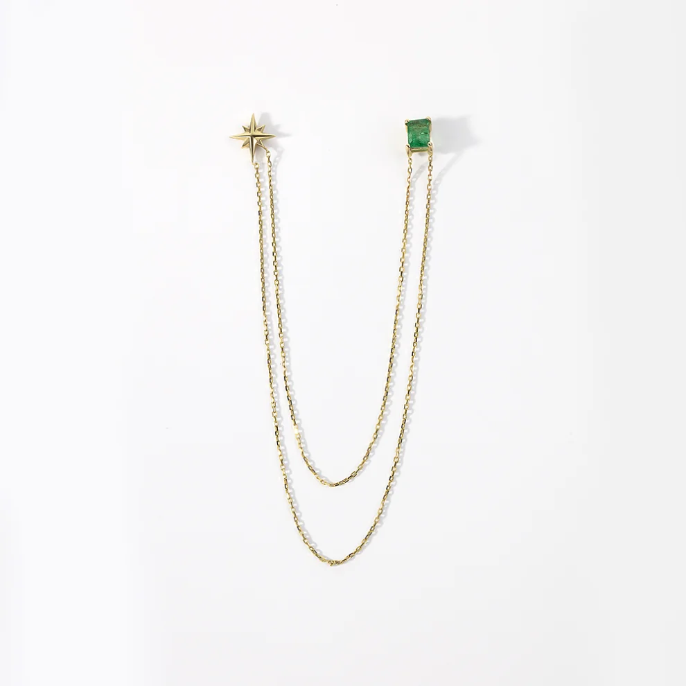 The Anoukis - 8k Gold Emerald Stick Pin With North Star