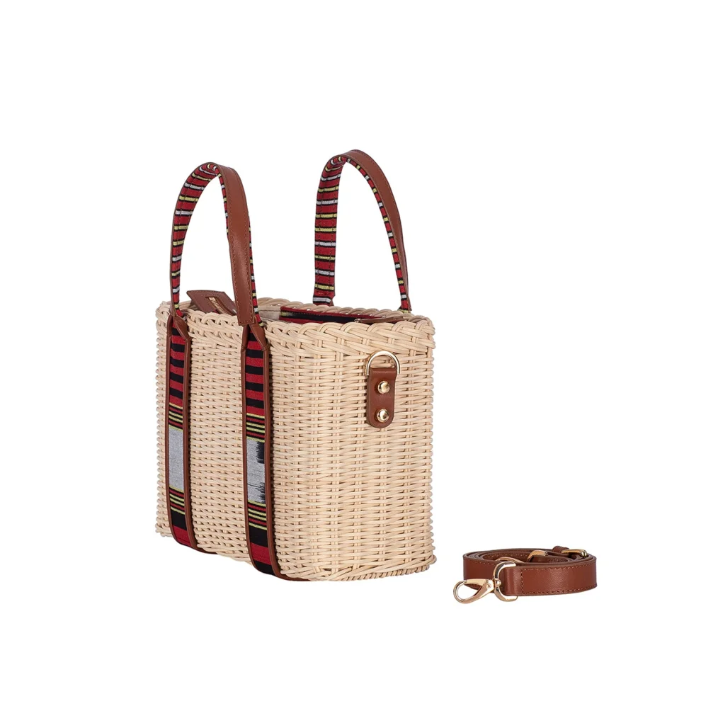 Kai & Vrosi - Tobacco Summer Wicker Basket - Hand Or Cross-body