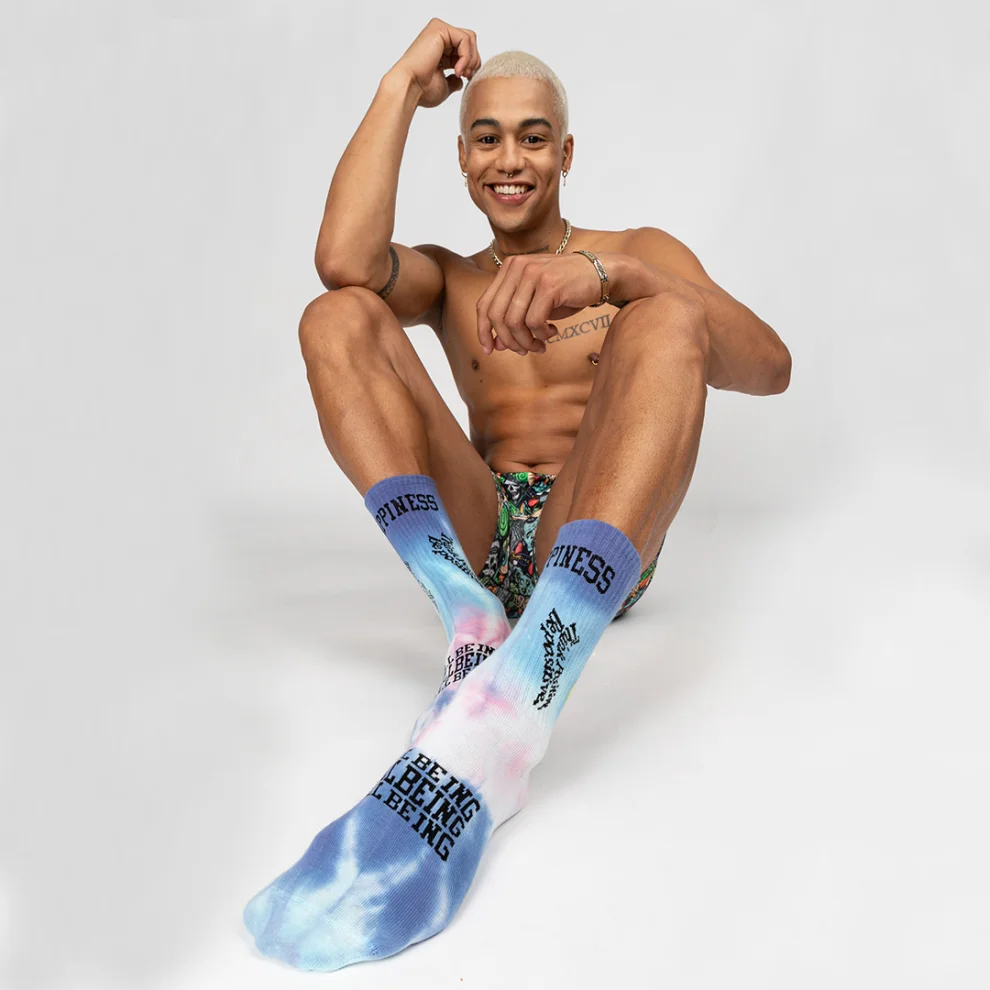 Paul Kenzie - Smile - Dye Unisex Batik Desenli Dikişsiz Tenis Çorap - Wellbeing