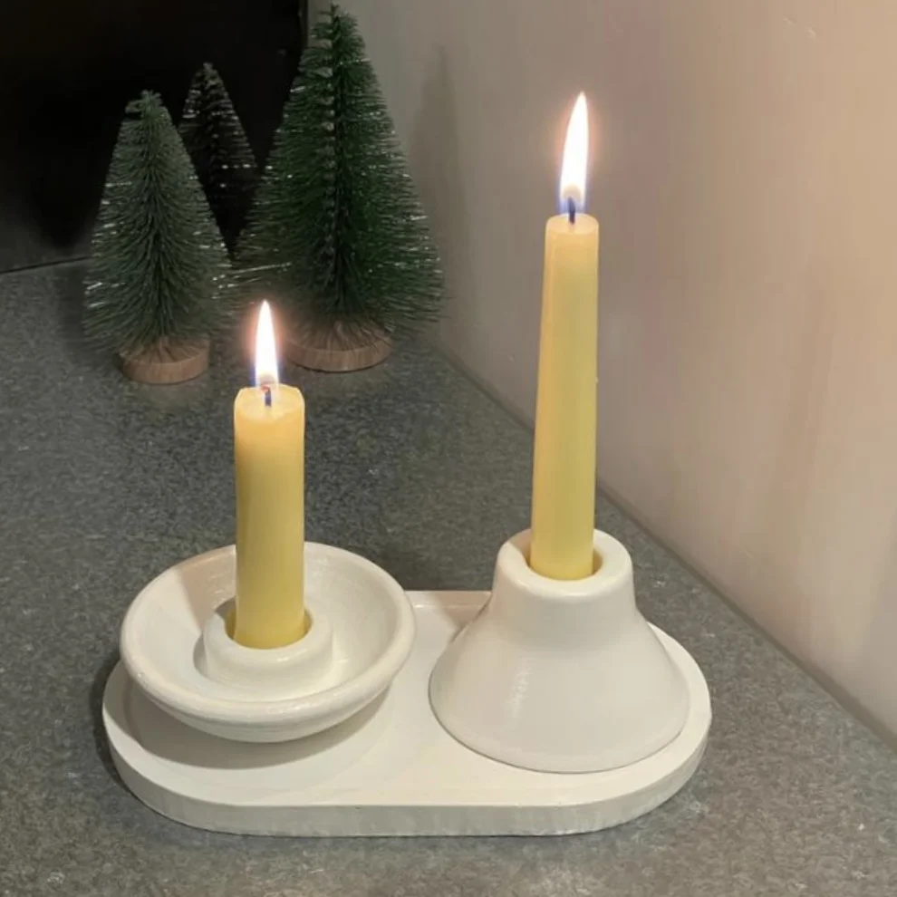 Candu Things - Concrete Tray Candlestick Holder Set