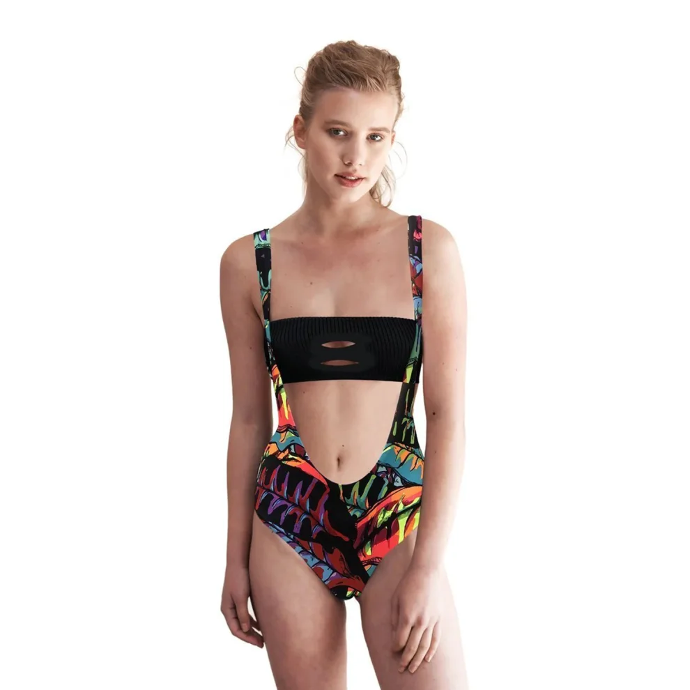 Movom - Leelo Neon Suspender Swimsuit - Reversible Multi L | hipicon