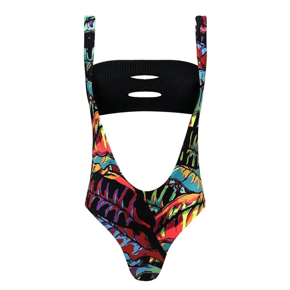Movom - Leelo Neon Suspender Swimsuit - Reversible Multi L | hipicon