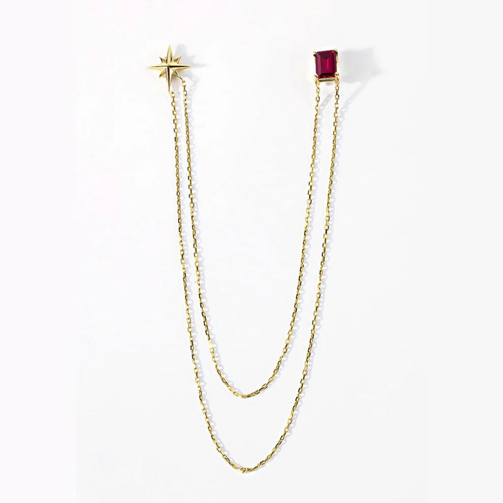 The Anoukis - 14k Gold Ruby Stick Pin With North Star