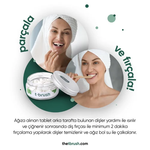 T-Brush - Naneli Doğal Diş Macunu Tableti Vegan - 90 Tablet