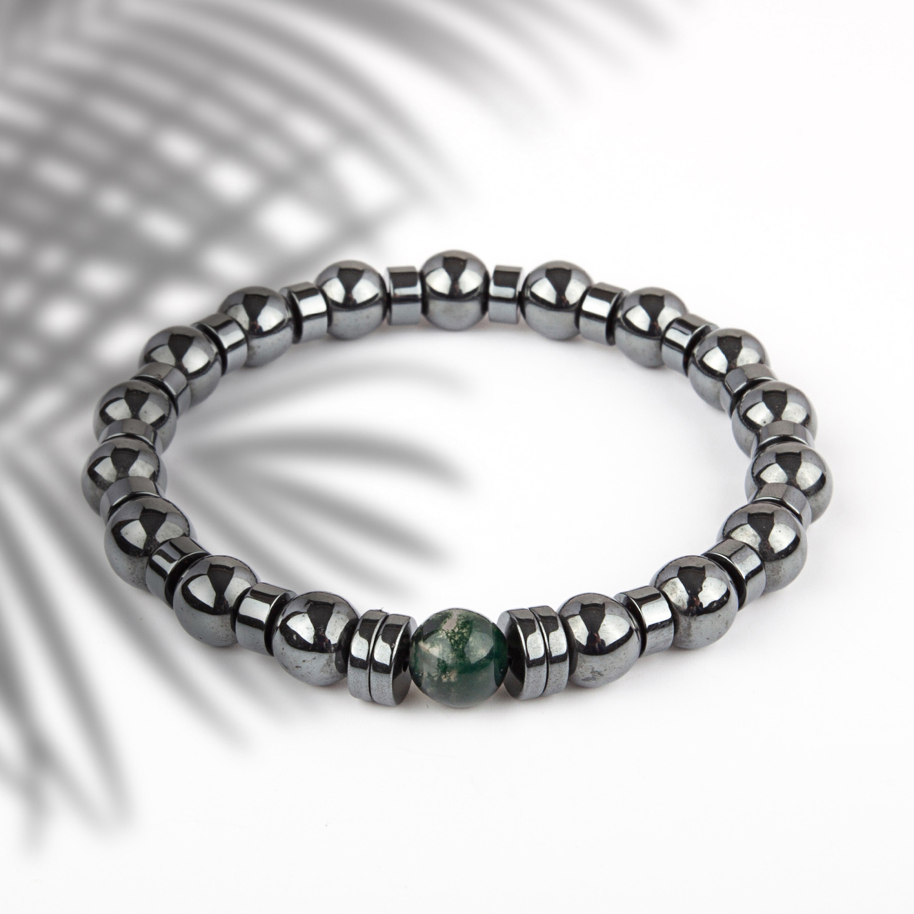 Hematite Middle Moss Agate Bracelet