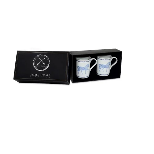 Some Home İstanbul - Horse Figured Navy Blue Set Of 2 Mugs