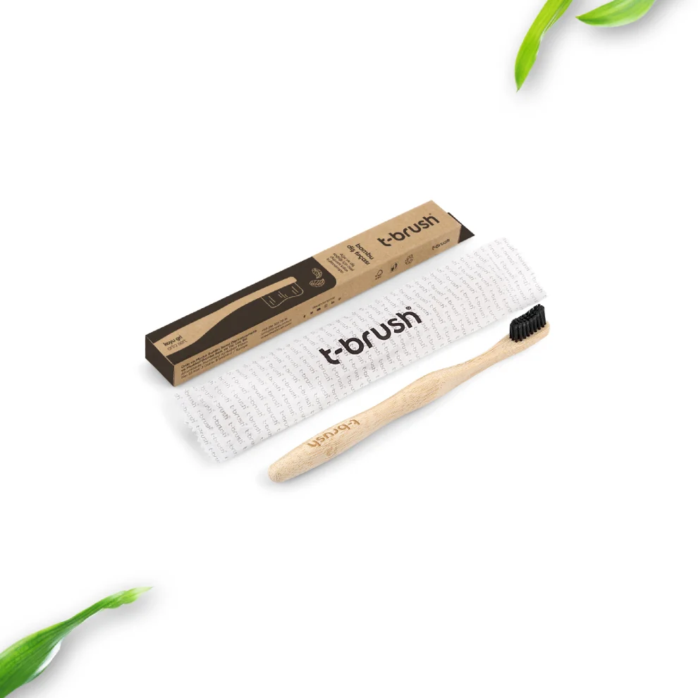 T-Brush - Natural Bamboo Vegan Toothbrush - Black Color - Medium Hard ( Medium)