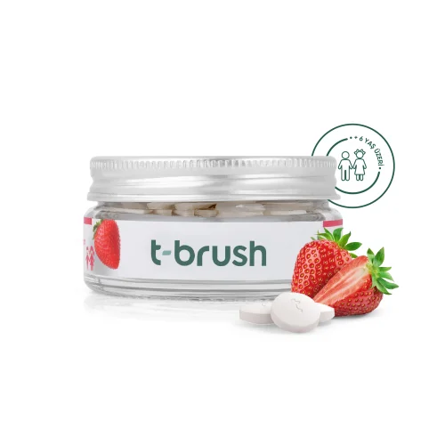 T-Brush - Çilekli Çocuk Doğal Diş Macunu Tableti Vegan - 90 Tablet