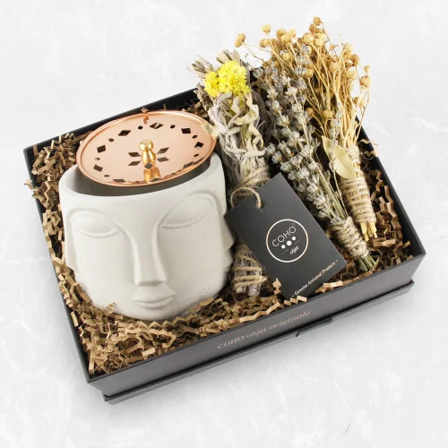 Coho Objet	 - Box Faces Incense Pot & Chamomile & Sage & Lavender Incense Gift Set