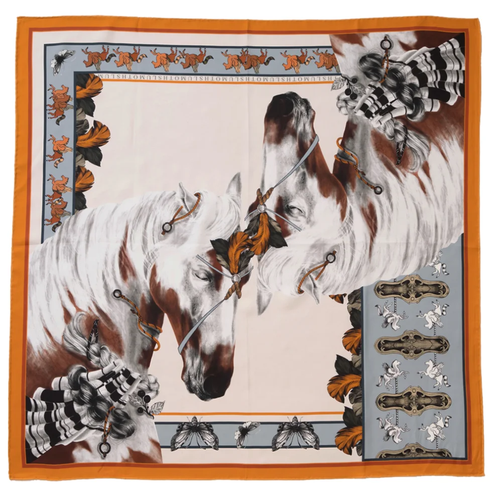 Lumoths - Free Spirit Wild Horses & Moths Twill Silk Art Shawl