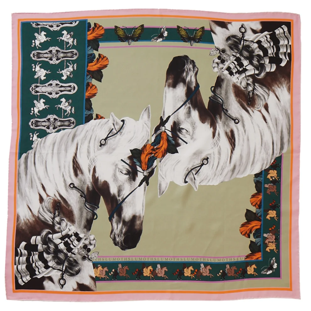 Lumoths - Free Spirit Wild Horses & Moths Twill Silk Art Shawl