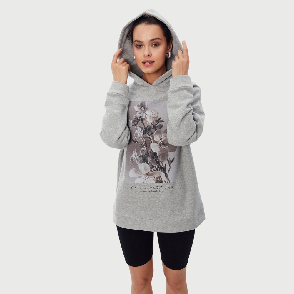 Baskılı Kapüşonlu Oversize Sweatshirt Hoodie