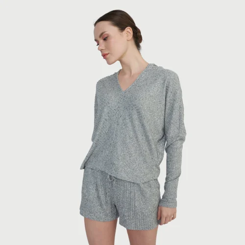Auric - Kapüşonlu Örme Pijama Üstü Sweatshirt