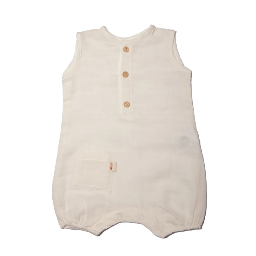 Moose Store Baby & Kids - White Gots Certified Organic Muslin Playsuit