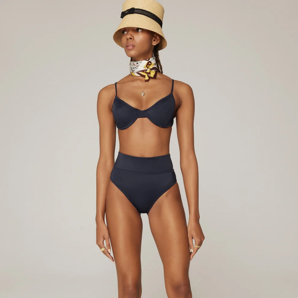 Haracci - Auretta Econyl One Shoulder Brazilian Bikini Set Navy Blue M |  hipicon