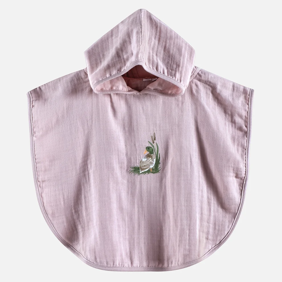 Miespiga - Personalized Duck Embroidered Pool, Beach, Bath Hooded Cover-up Poncho For Girl & Boy- Muslin And Cotton Kimono Poncho