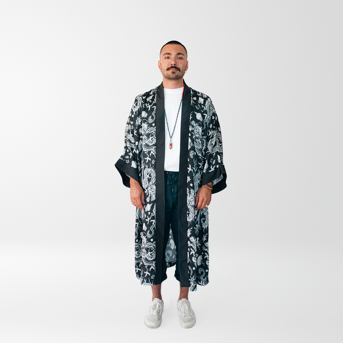 Long Dark Double Dragon Kimono