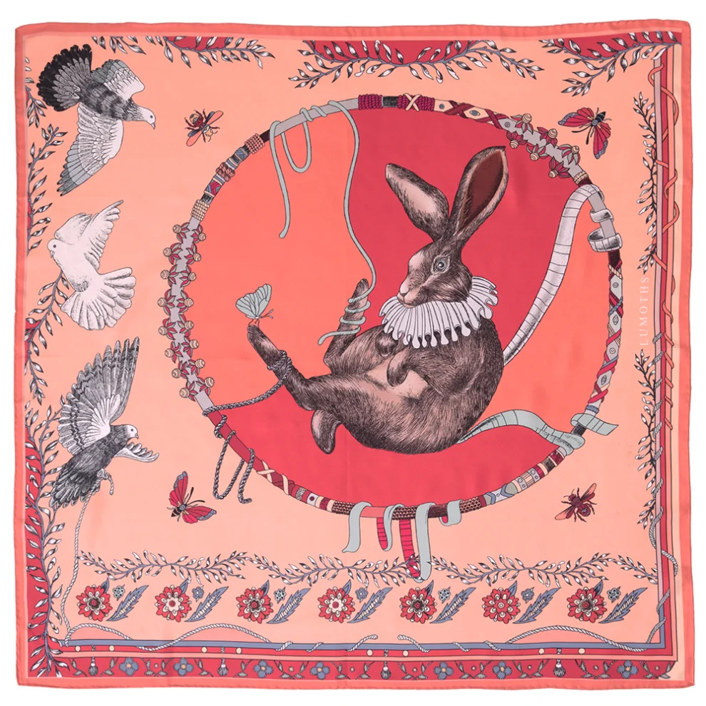 Lumoths - Healer Time Rabbit & Pigeons Twill Silk Art Shawl