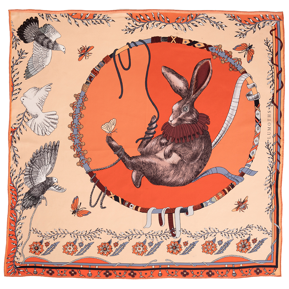 Healer Time Rabbit & Pigeons Twill Silk Art Shawl