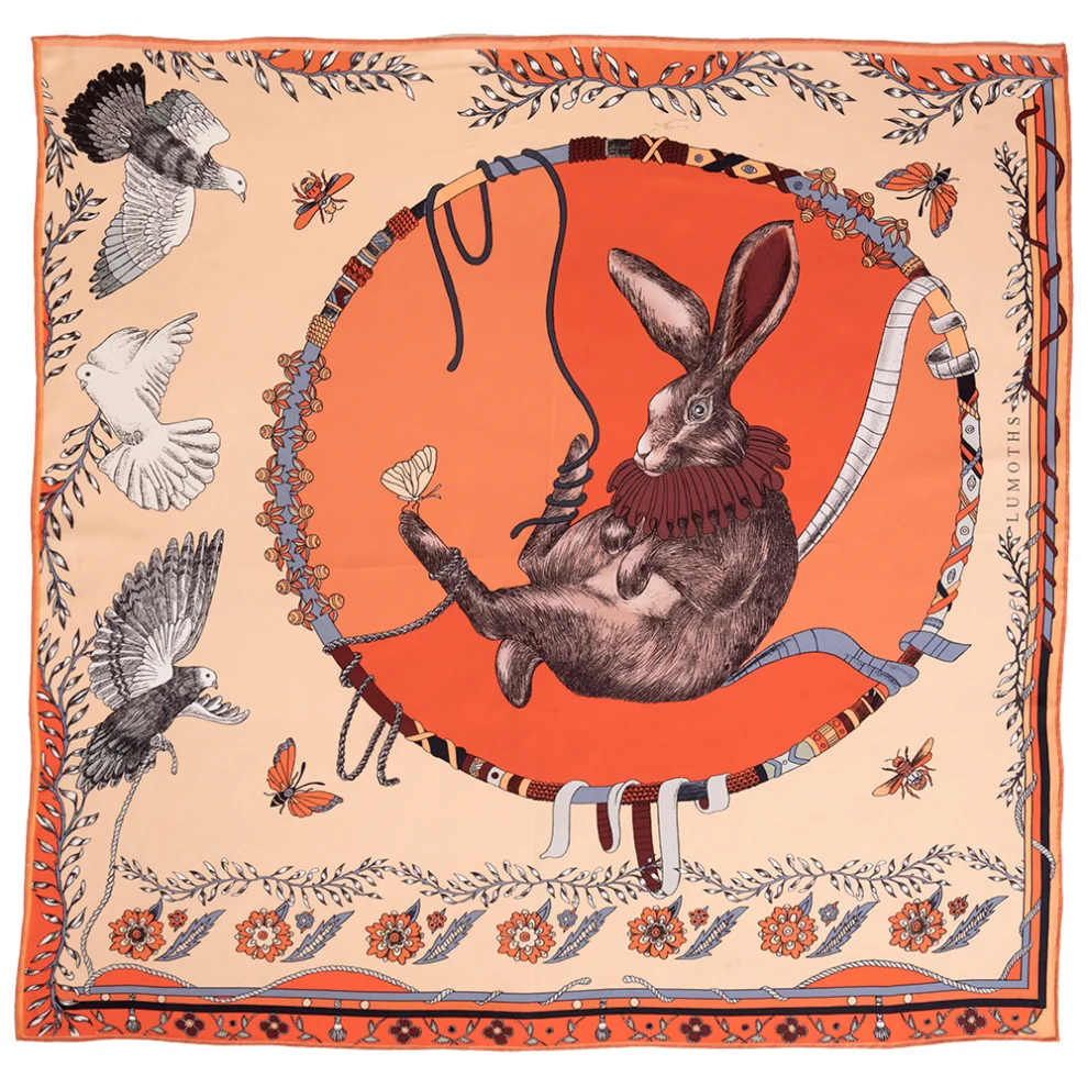 Lumoths - Healer Time Rabbit & Pigeons Twill Silk Art Shawl