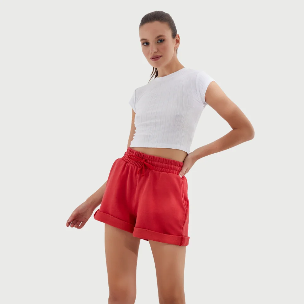 Auric - Cotton Elastic Waist Mini Shorts