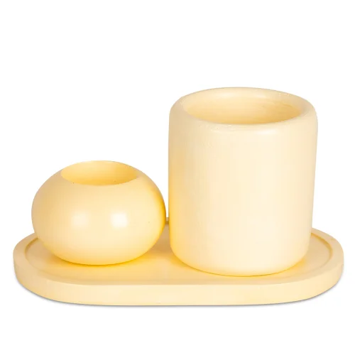Candu Things - Daisy Beton 3 Pieces Decorative Set With Candle Holder, Vase And Tray