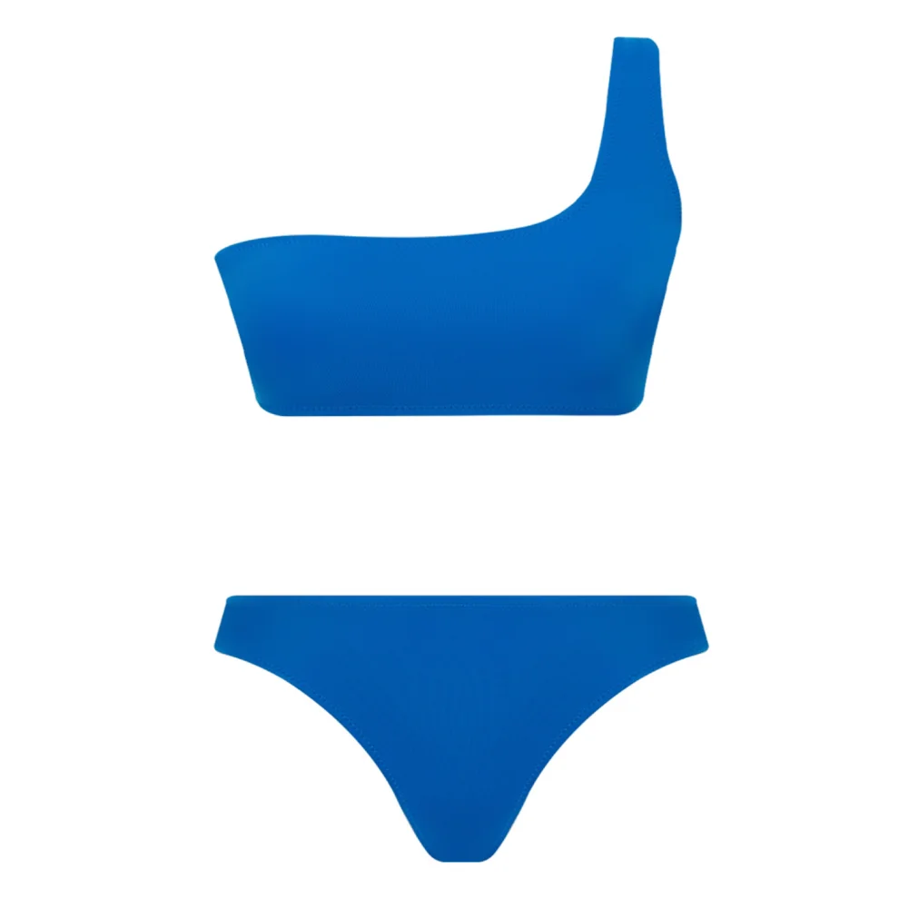 Haracci auretta econyl® single shoulder brazilian bikini set navy blue