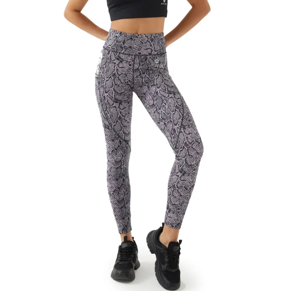 Elephant Skin Print Grey Leggings & Yoga Pants