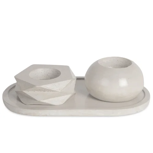 Candu Things - New York Tray Concrete Candle Holder Set