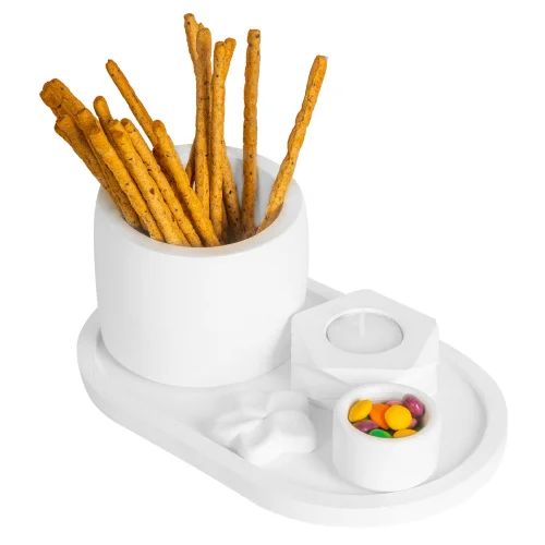 Candu Things - The Snow Multi-purpose 5 Piece Presentation Set With Tray Candle Holder