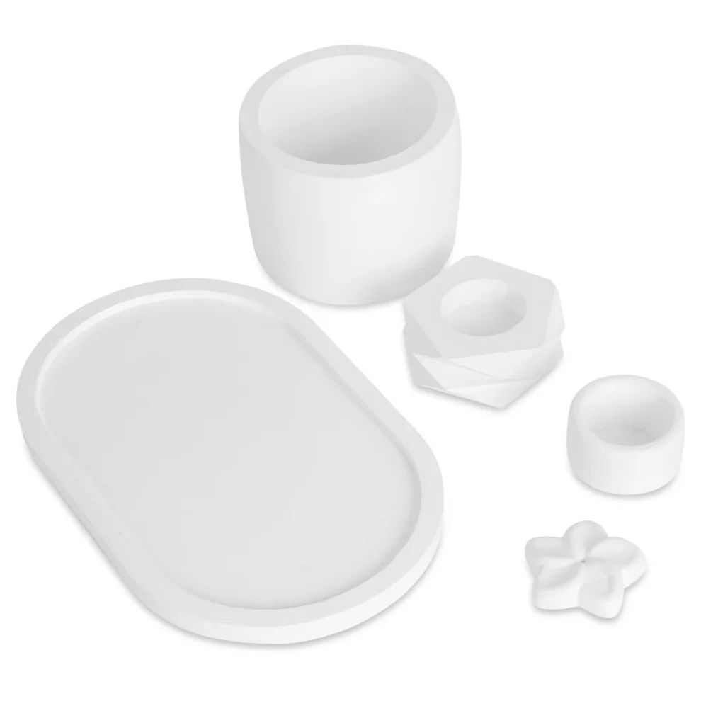 Candu Things - The Snow Multi-purpose 5 Piece Presentation Set With Tray Candle Holder